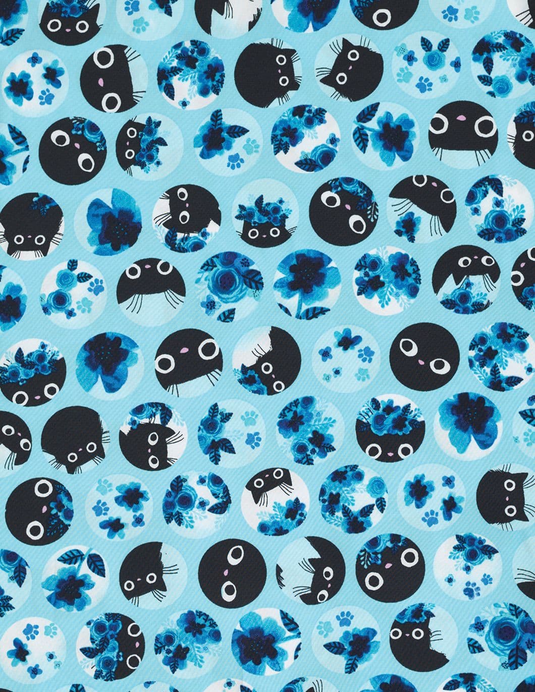 Koi-Print-Scrub-Top-Blue-Flower-Cats-Swatch