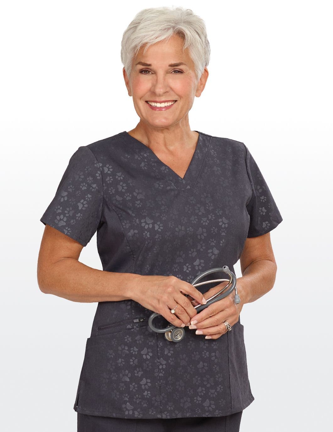 hearts-and-paws-womens-embossed-paw-print-scrub-top-pewter
