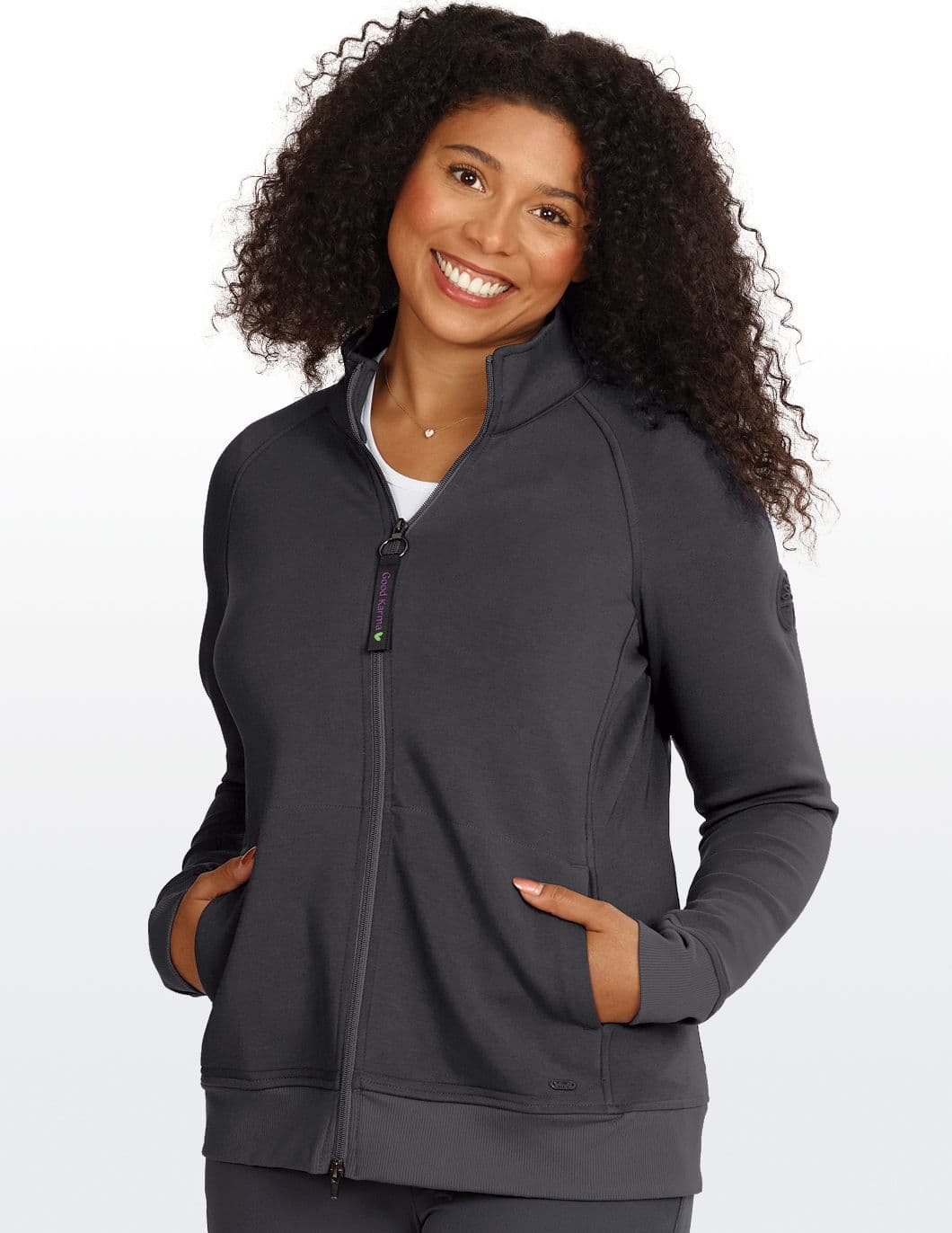 Healing-Hands-Zip-Front-Cadet-Collar-Jacket-Pewter