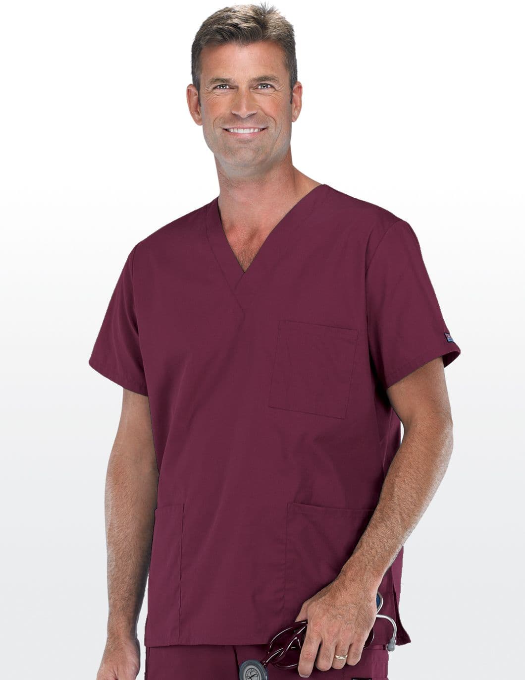 cherokee-originals-unisex-three-pocket-scrub-top-wine