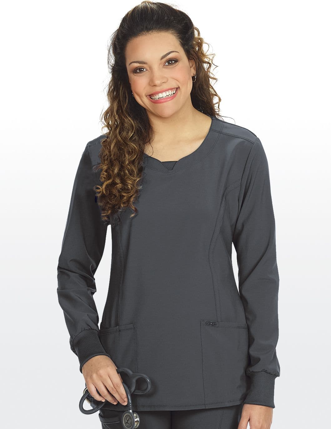 cherokee-infinity-womens-long-sleeve-vneck-scrub-top-pewter