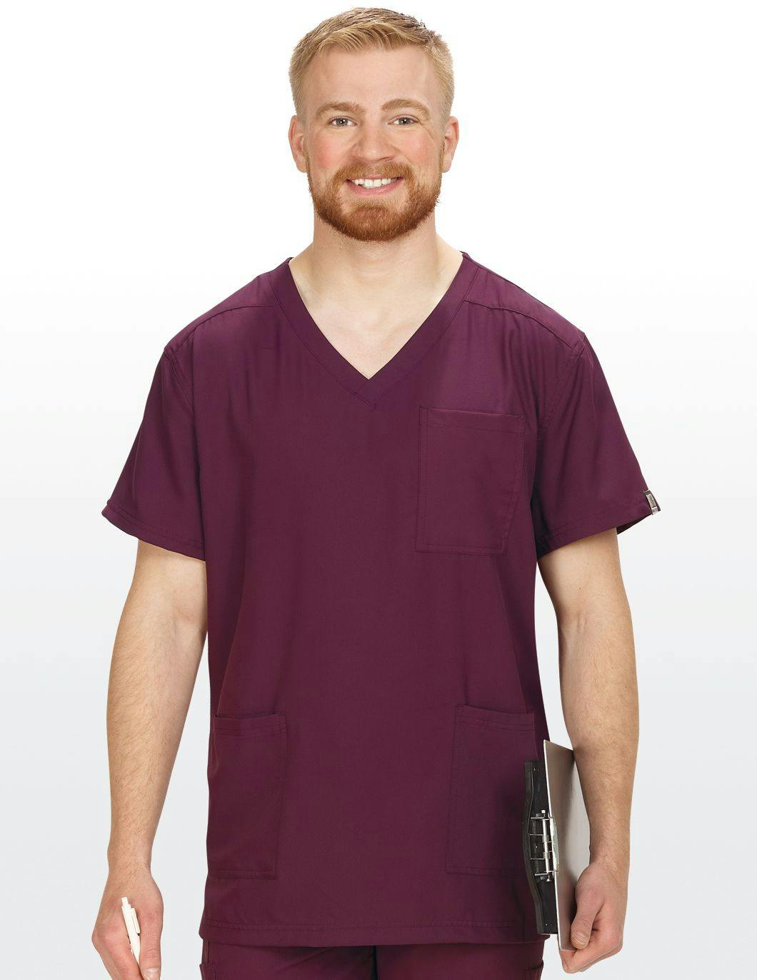 Med-Couture-Insight-Mens-Three-Pocket-Scrub-Top-Wine