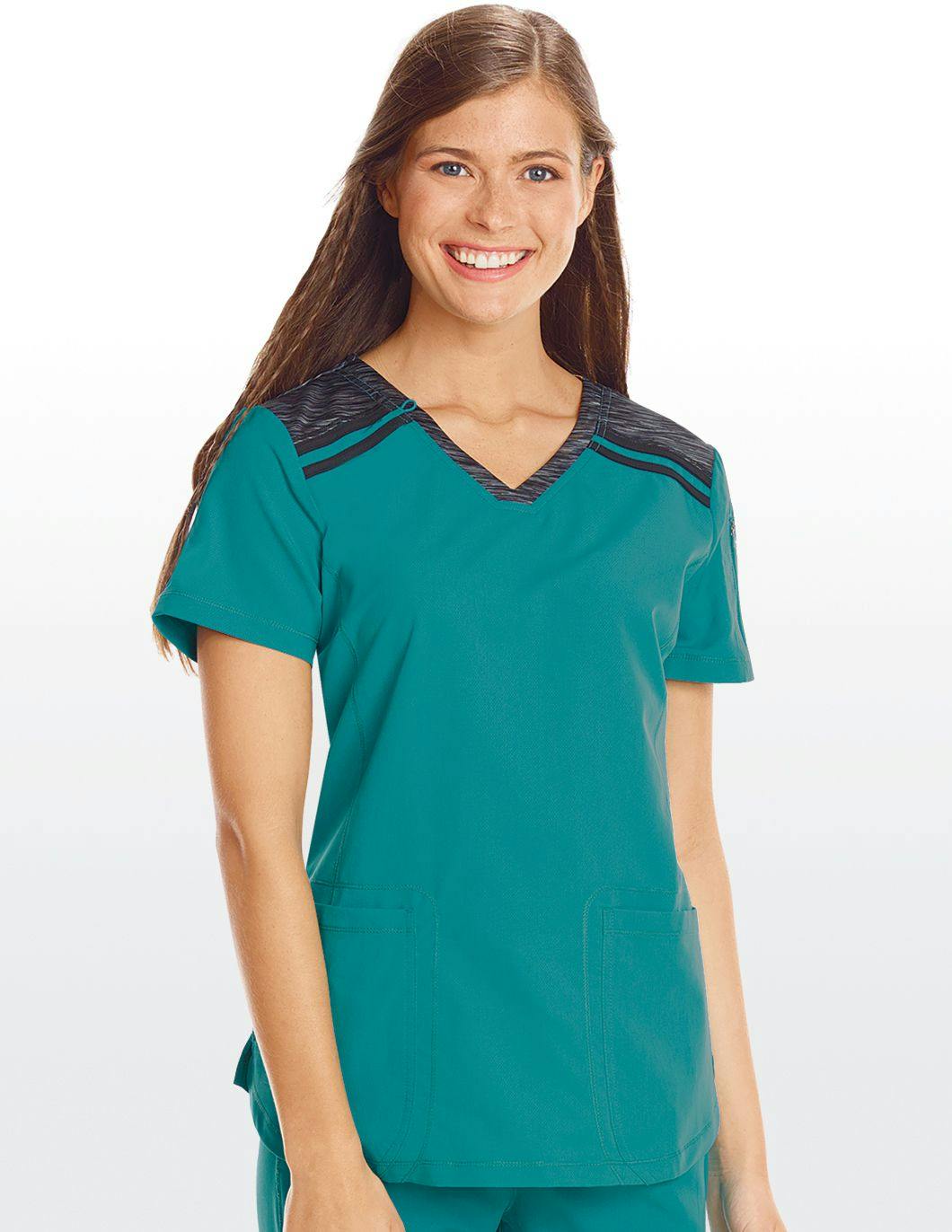dickies-dynamix-womens-melange-vneck-top-with-paws-teal
