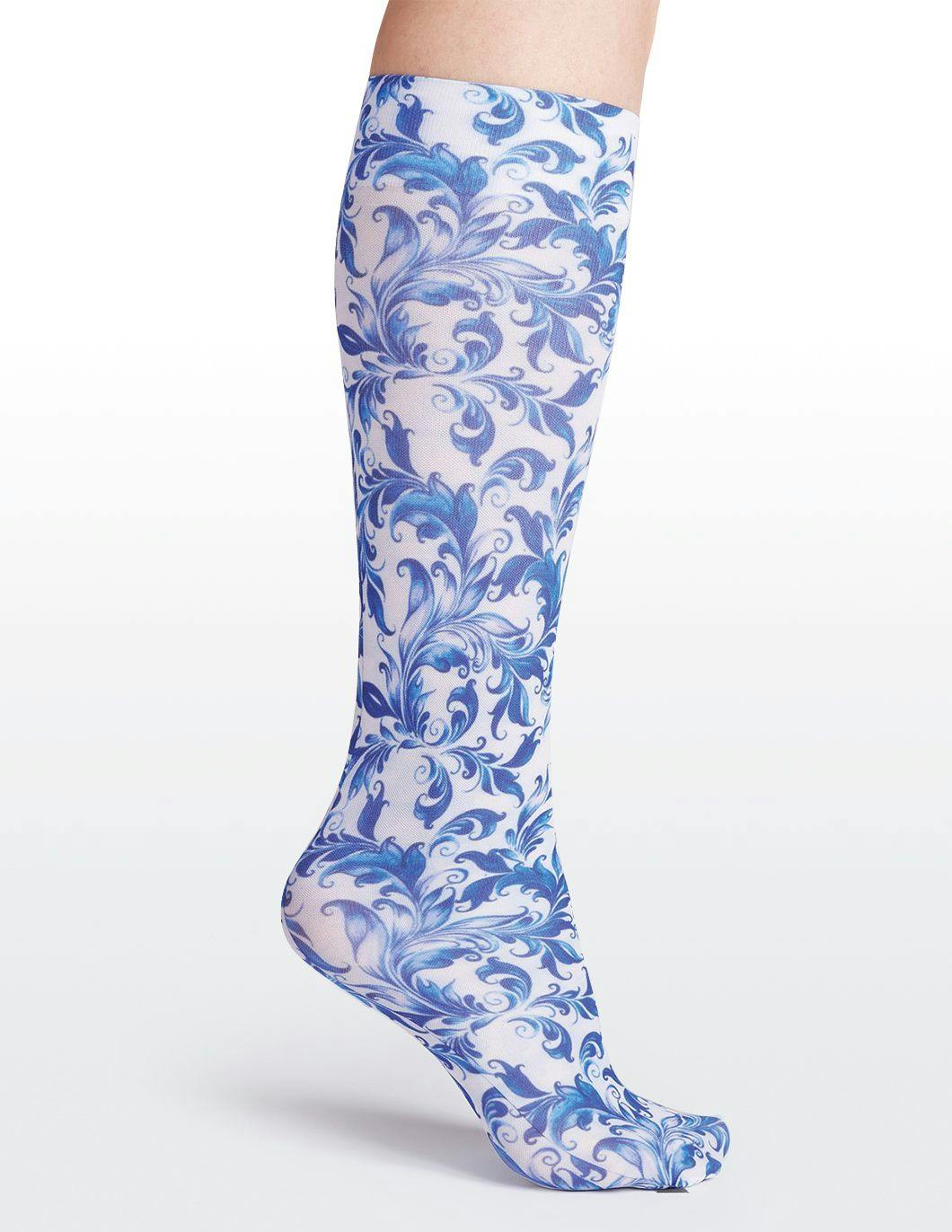 cutieful-compression-socks-blue-watercolor-flowers-print