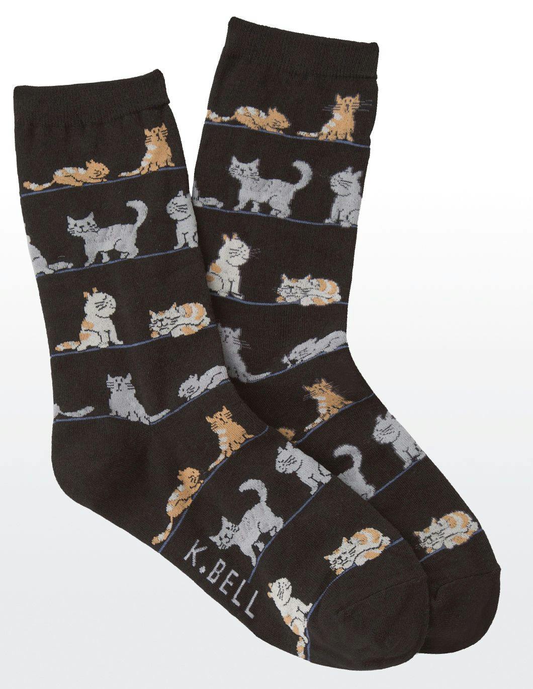 kbell-womens-cats-black-print-socks